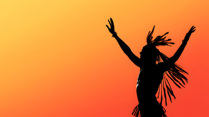 A silhouette of an indigenous dancer wearing traditional attire, symbolizing cultural expression. Indigenous dancer icon.