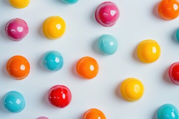 Fototapeta premium Colorful glossy spherical candies arranged on white background