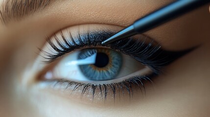 Close-up of woman's eye, eyeliner application.