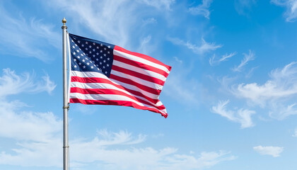 Fototapeta premium American flag Independence Day American flag waving under a bright blue sky