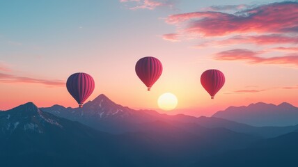 Obraz premium Hot Air Balloons Sunset Mountain Landscape Adventure Travel