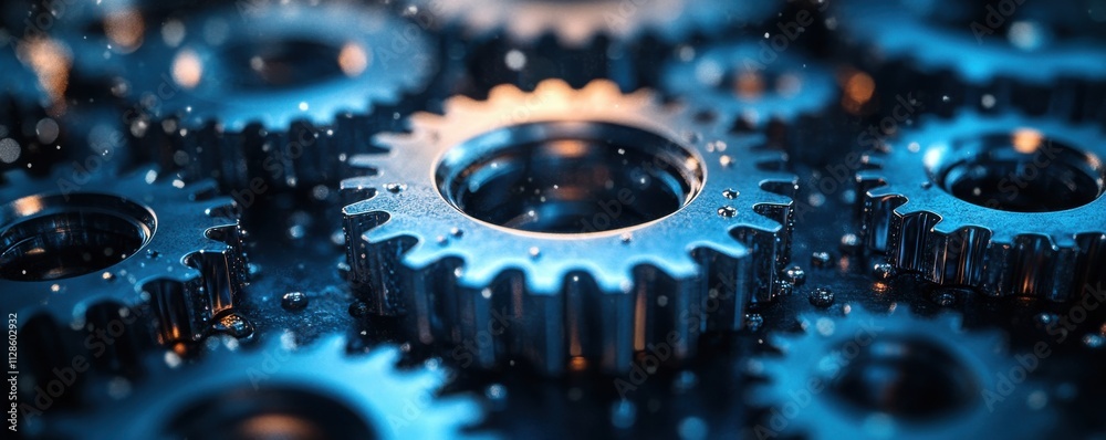 Poster abstract background with shiny interconnected gears and cogs