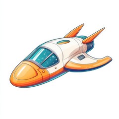 Fototapeta premium A sleek, futuristic spaceship design with orange and white colors, featuring a rounded cockpit and two prominent fins for aerodynamic efficiency.