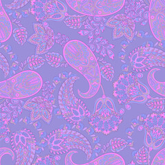 Hand drawn floral paisley seamless vector pattern. Batik style fabric