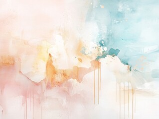 Fototapeta premium Abstract Watercolor Painting: Serene Sky and Peachy Dawn. Abstract Pastel Background. Pastel Illustration.
