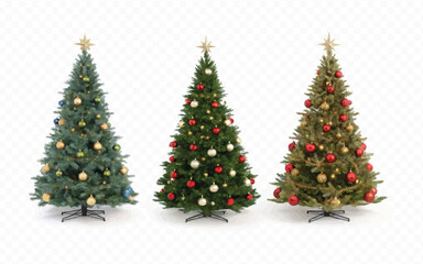 abstract 3d different style Christmas tree with beautiful ornaments isolated on white background