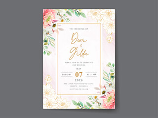 beautiful flower and leaves wedding invitation card template