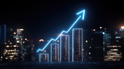 Neon Growth Chart Cityscape Stock Photo