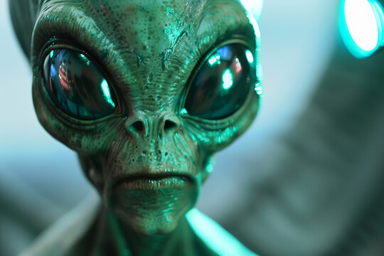 Image of extraterrestrial alien in glowing light night club generative AI