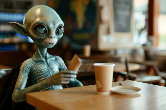 Image of extraterrestrial alien from outer space invading earth generative AI