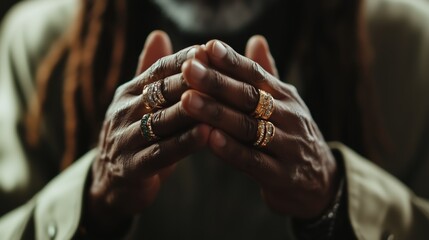 Obraz premium Hands adorned with rings create an artistic display of texture and detail in a soft-focused setting