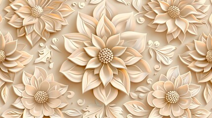 Beige 3D embossed floral pattern.