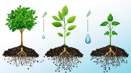 Artistic infographic linking plant transpiration to balanced moisture levels in the atmosphere