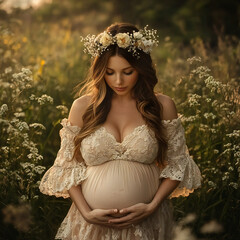 マタニティフォトを撮る女性