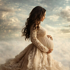 マタニティフォトを撮る女性