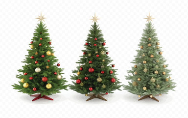 abstract 3d different style Christmas tree with beautiful ornaments isolated on white background
