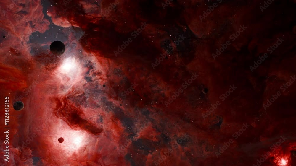 Wall mural nebula in outer space, planets and galaxy, 3d animation