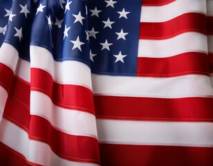 Fototapeta premium A close up of the US flag waving in the wind for Memorial Day or 4th of July