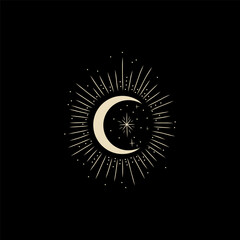 Vector illustration set of moon phases. Different stages of moonlight activity in vintage engraving style. Zodiac Signs	