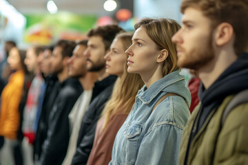 Obraz premium Long line at hospital clinic hallway waiting generative ai