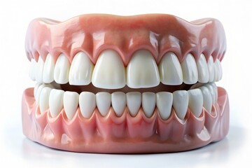 Obraz premium A close up of a fake set of teeth with a blue background