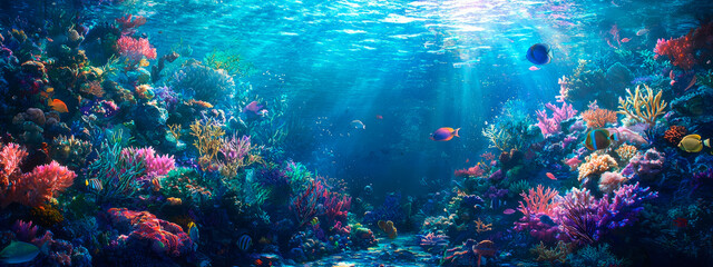 Beautiful underwater world with fish. Selective focus.