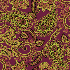 Damask Paisley seamless vector pattern for fabric design. Vintage textile background