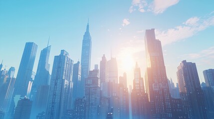 Fototapeta premium A Cityscape with a Lot of Tall Buildings and a Blue Sky