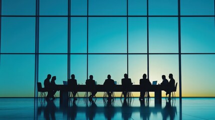 Silhouetted Business People Meeting at Sunset