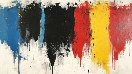 Fototapeta premium Abstract Vertical Stripes of Blue Black Red and Yellow Paint