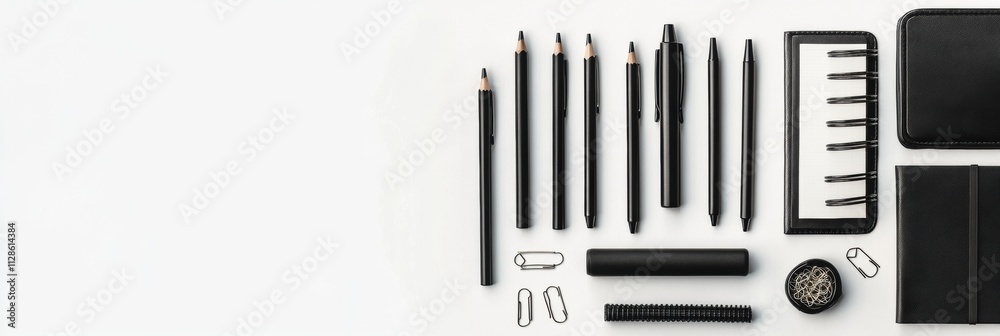Poster Essential office supplies are arranged neatly, providing a clean workspace for planning, writing, and organizing tasks effectively. Generative AI