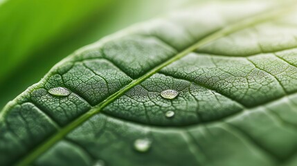 Fototapeta premium Macro shot of a fern leaf with intricate patterns of stomata, releasing moisture vapor