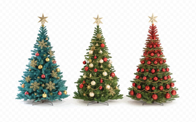 abstract 3d different style Christmas tree with beautiful ornaments isolated on white background