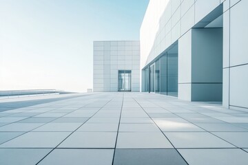 Fototapeta premium A modern minimalist villa with large glass windows and clean white geometric architecture