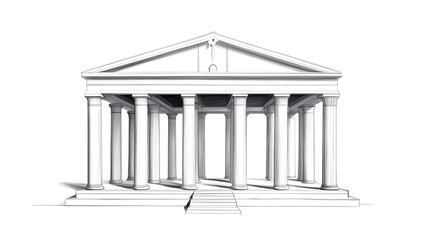 Obraz premium An abstract line-drawing of an ancient temple with columns and arches, representing classical culture. Ancient temple design.