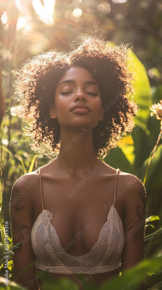 Poster surrounded by vibrant foliage, a serene spa experience unfolds as soft sunlight filters through leav