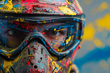 Fototapeta premium Dynamic paintball player in action with vibrant splashes of color - Generative AI artwork