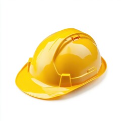 Fototapeta premium A yellow plastic hard hat isolated on white background