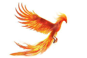 Majestic glowing phoenix bird soaring with vibrant light effects isolated on transparent background