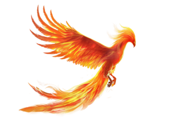 Majestic glowing phoenix bird soaring with vibrant light effects isolated on transparent background