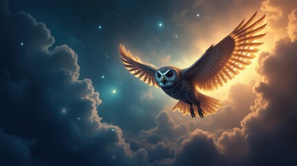 Owl in Glowing Nebula