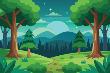 Obraz premium landscape with trees and mountains vector illustration