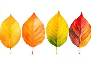 Autumn leaves falling isolated on white background