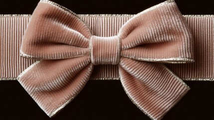 A Dusty Rose Velvet Bow On Ribbed Fabric