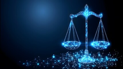Abstract glowing scales of justice.