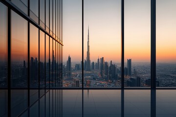 Reflecting ambition skyscraper architecture at sunset in business hub - Powered by Adobe