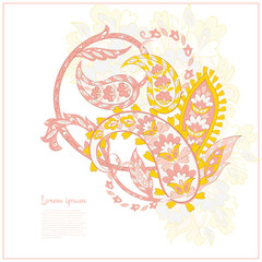 Turkish Cucumber Paisley. Vector pattern in traditional oriental style with flowers, leaves and fantasy elements.