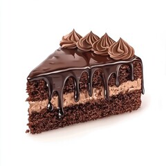 Chocolate cake slice isolated on white background