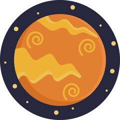 An abstract illustration of Pluto, designed as a circular icon with a textured, speckled surface to reflect its rocky and icy composition.