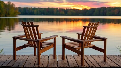 Fototapeta premium wooden chair on the lake